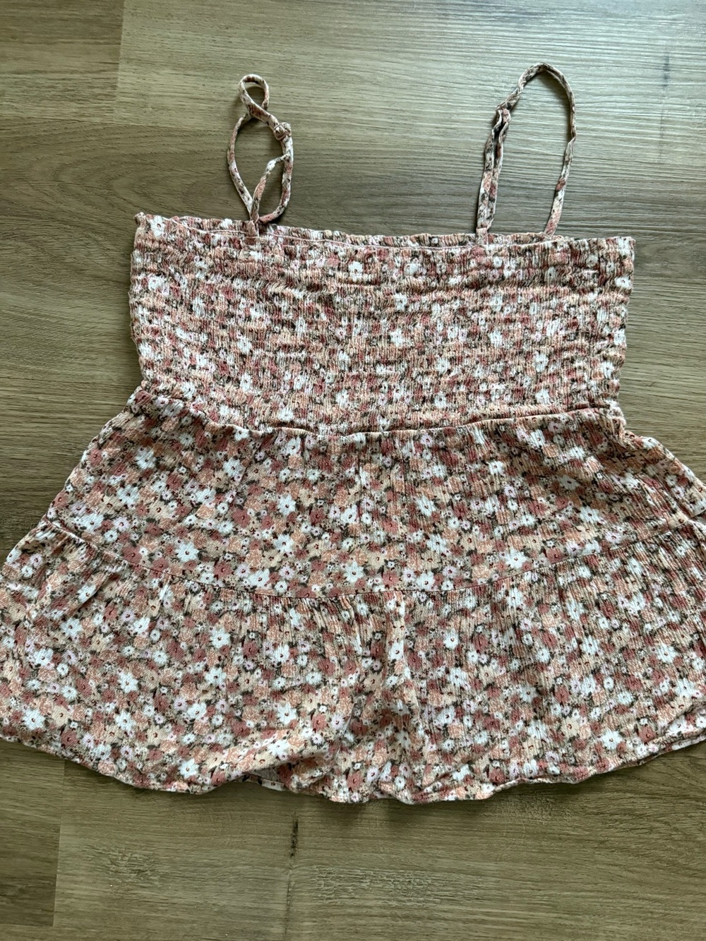 Paper Crane Women’s S Pink/Tan Floral Smocked Tank Top Babydoll Boho Coquette - Picture 5 of 7